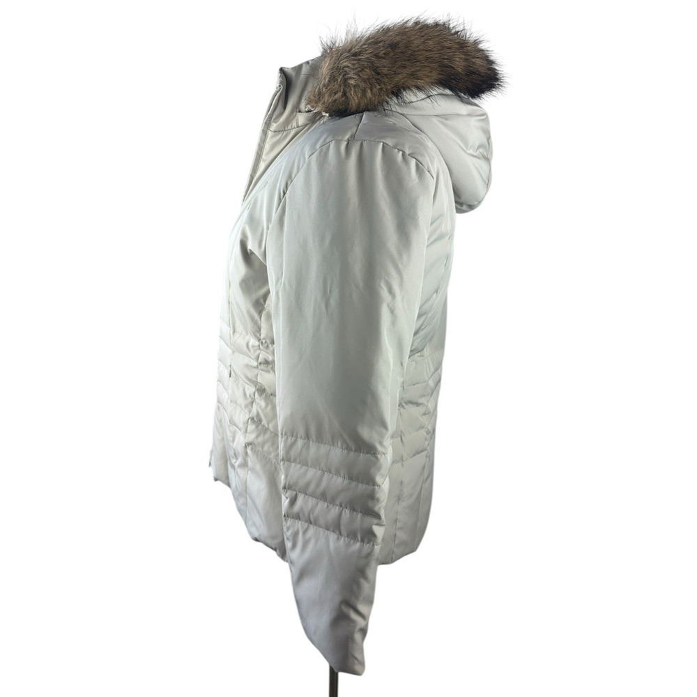 Calvin Klein Down Puffer Coat Faux Fur Hood Beige Full Zip Women's Size XL - Picture 11 of 15
